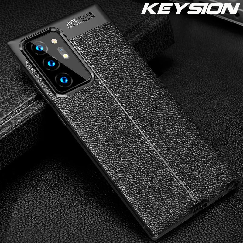 KEYSION Shockproof Case for Samsung Note 20 Ultra Luxury Leather Silicone Phone Back Cover for Galaxy S22 S23 S24 Ultra