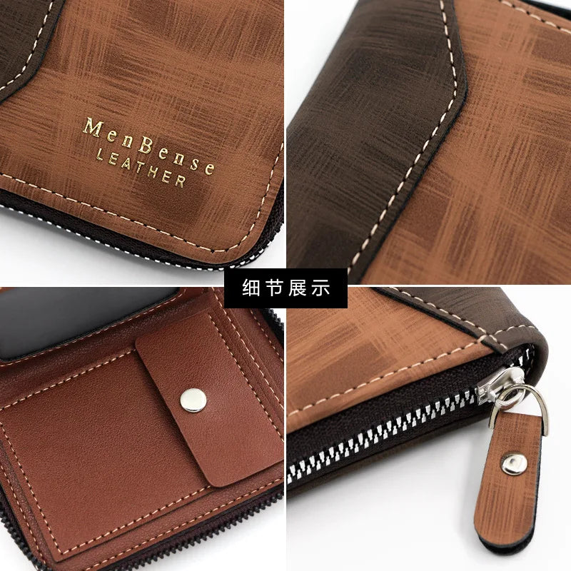 Men's Short Zipper Wallet Vertical Coin Purse Card Holder Coin Wallet Luxury Patckwork